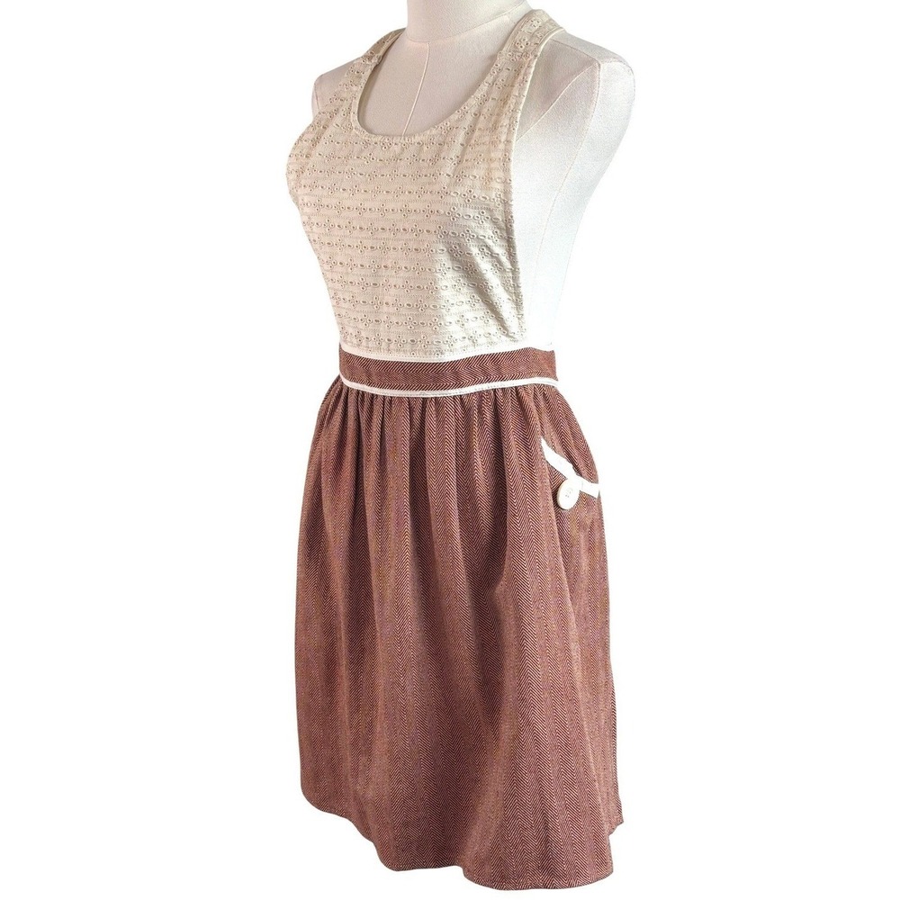 NWOT Sur La Table 100%‎ Cotton Retro Tweed Eyelet Apron Rust Cream Herringbone